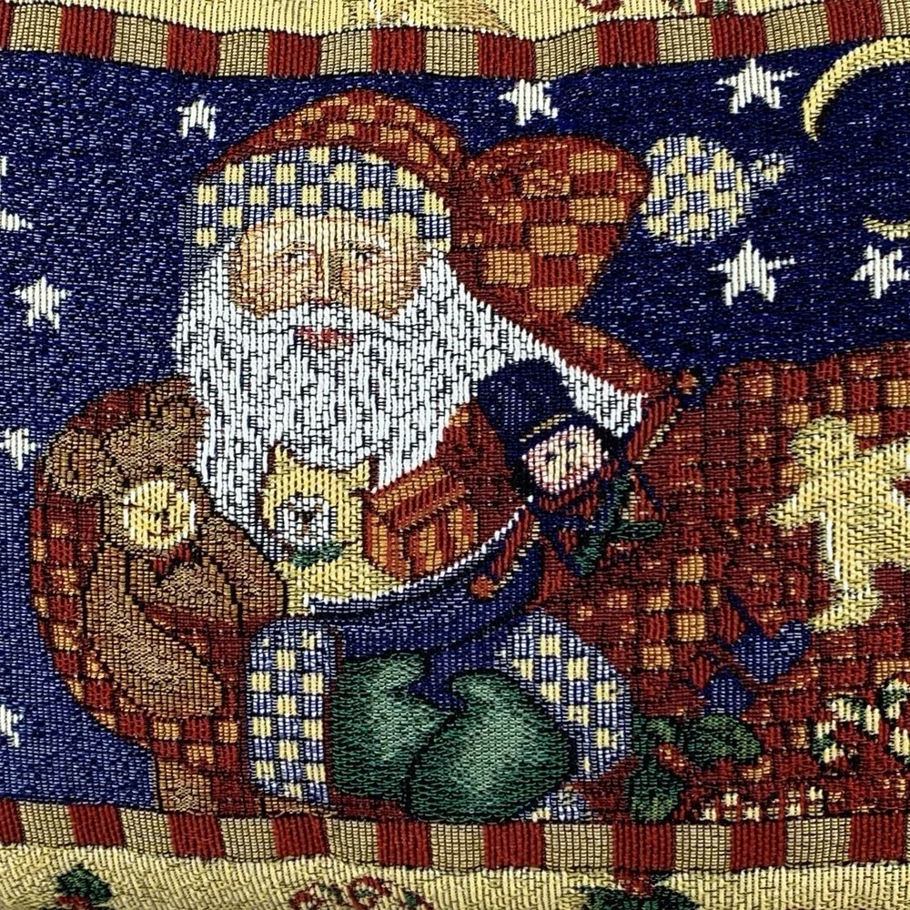 Vintage Tapestry Needlepoint Throw Pillow Santa Christmas Decorative Rectangle